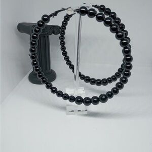 Black Beaded Hoop Earrings